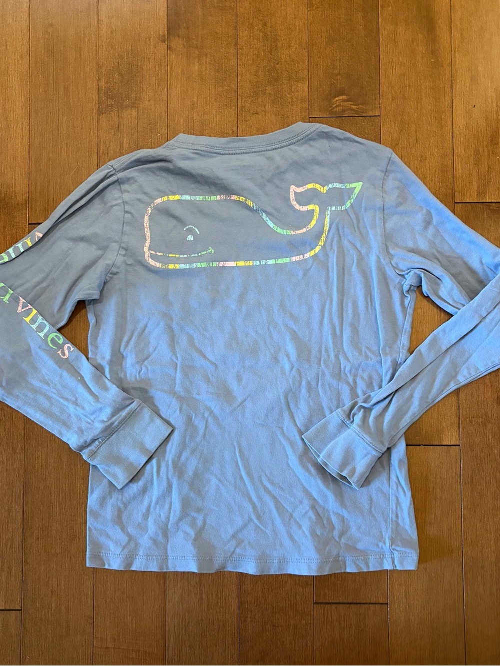 Vineyard Vines Light Blue Long-Sleeve Tee with Rainbow Whale